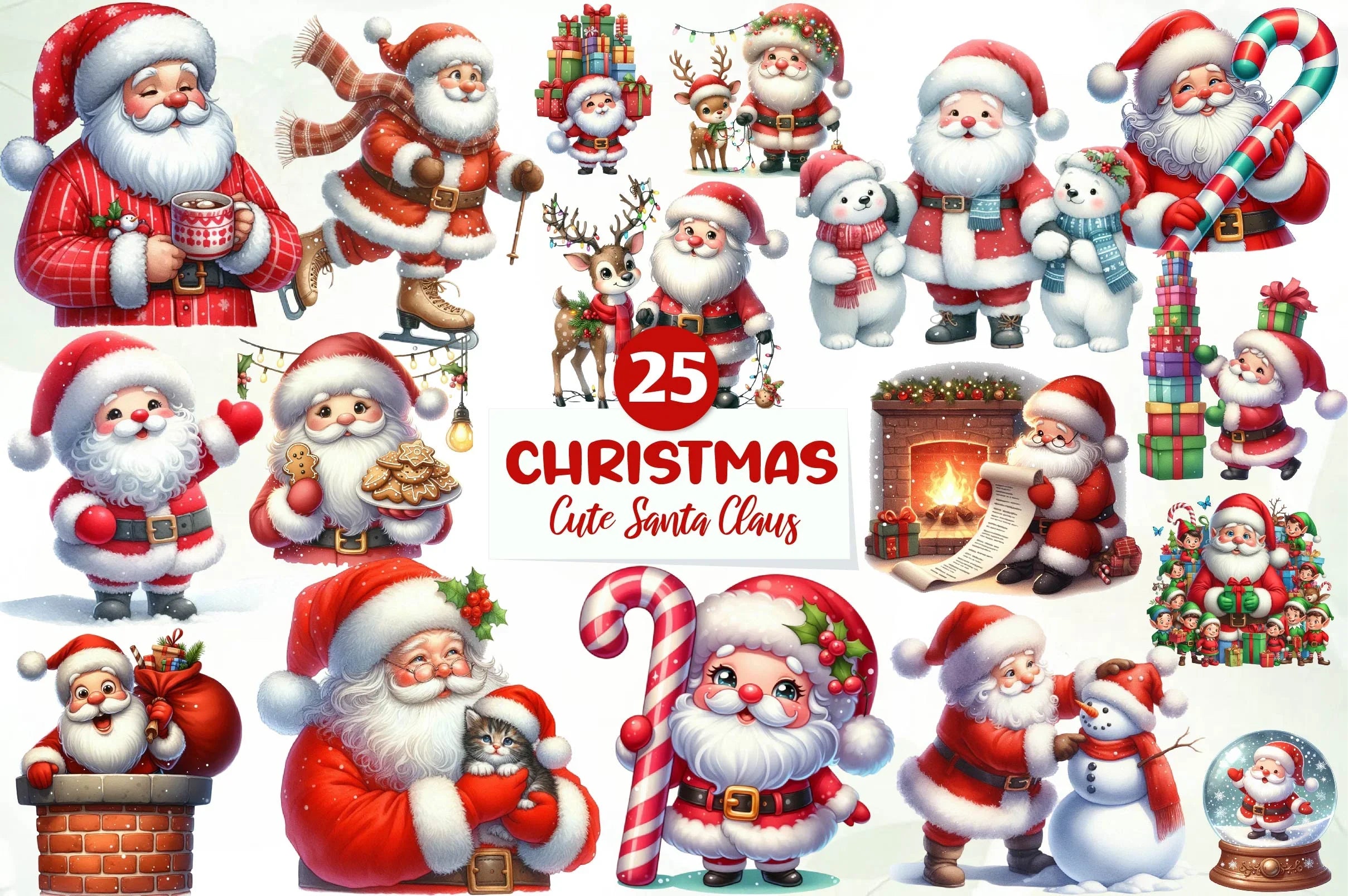 Cute Santa Claus Clipart Bundle - CraftNest - Digital Crafting and Art