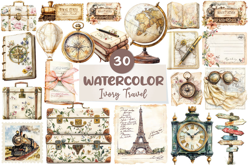 Antique Ivory Travel Clipart Bundle - CraftNest - Digital Crafting and Art