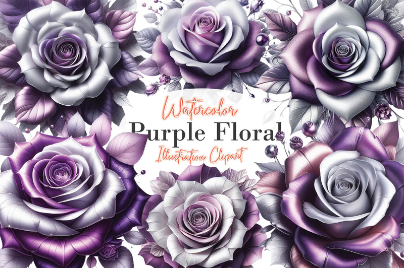 Purple And Silver Floral Clipart Bundle - CraftNest - Digital Crafting and Art