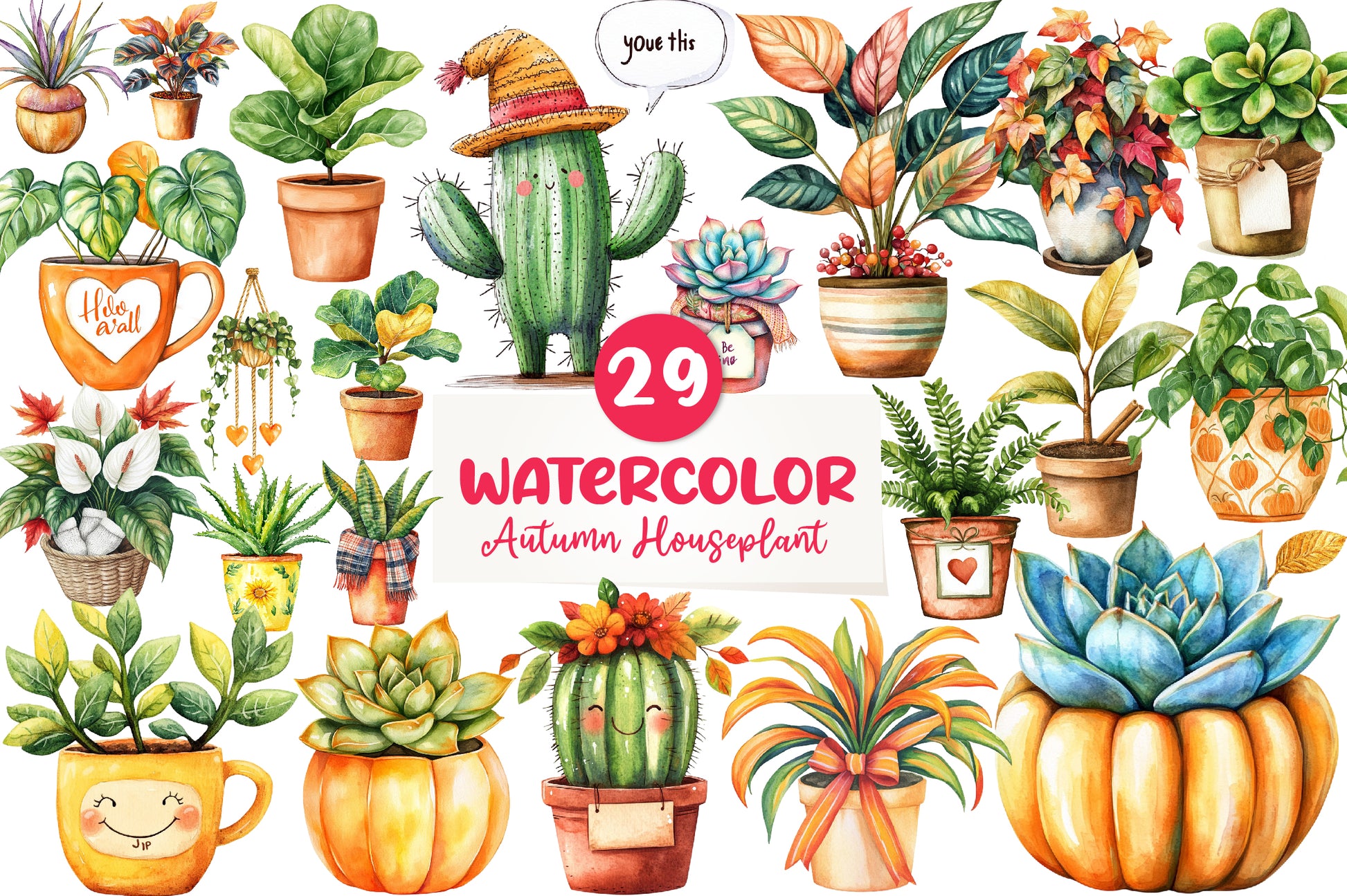 Positive Autumn Houseplant Clipart Bundle - CraftNest - Digital Crafting and Art