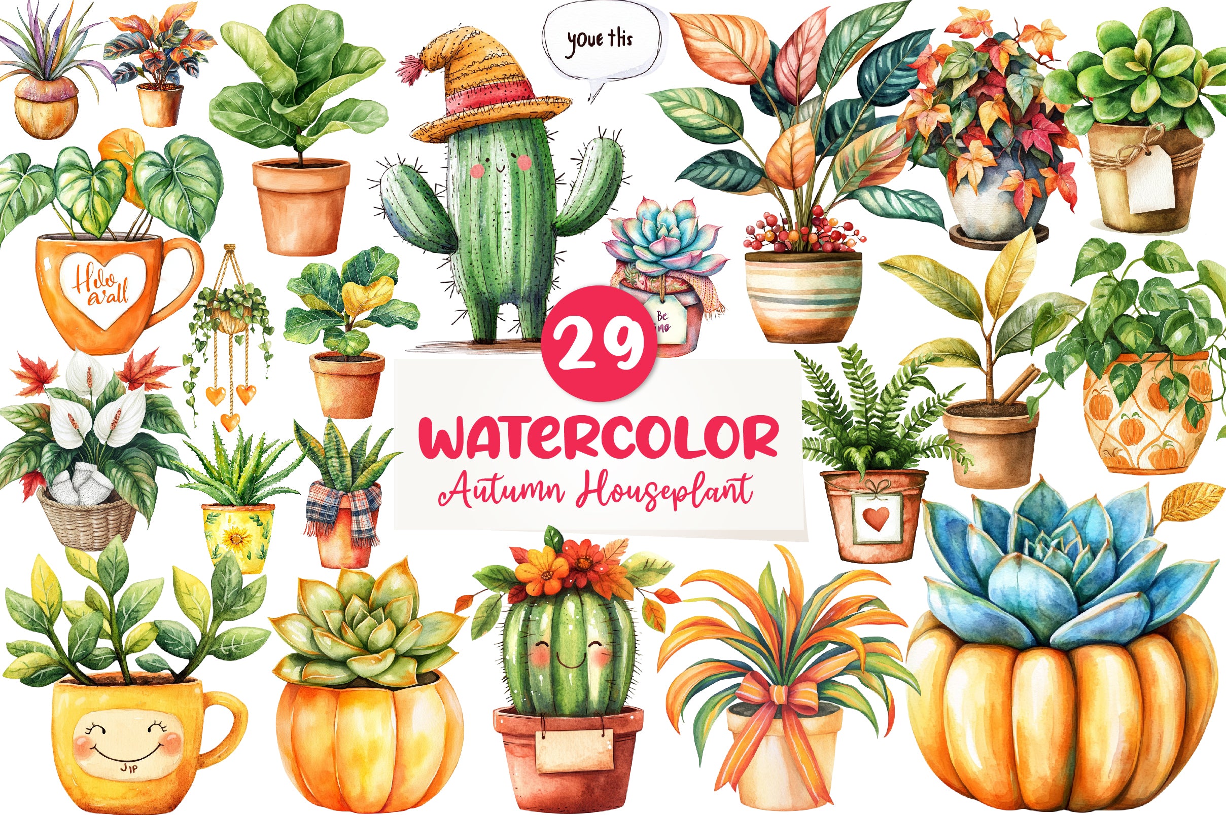 Positive Autumn Houseplant Clipart Bundle - CraftNest - Digital Crafting and Art