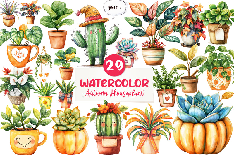 Positive Autumn Houseplant Clipart Bundle - CraftNest - Digital Crafting and Art