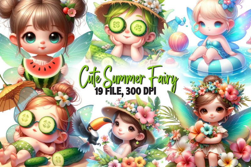 Cute Summer Fairy Clipart Bundle - CraftNest - Digital Crafting and Art