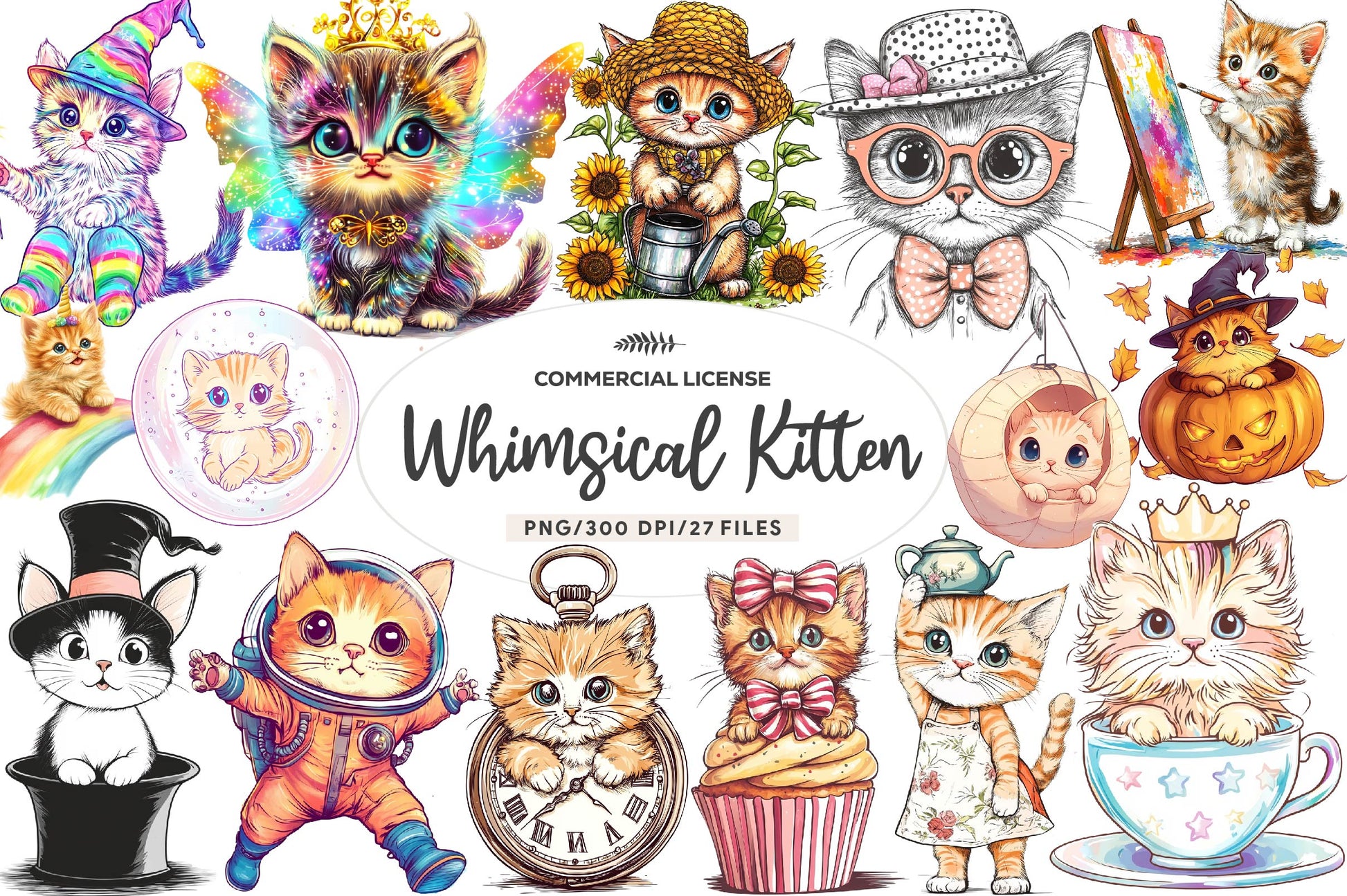 Quirky Whimsical Kitten Clipart Bundle - CraftNest - Digital Crafting and Art