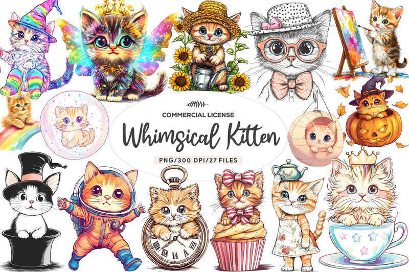 Quirky Whimsical Kitten Clipart Bundle - CraftNest - Digital Crafting and Art