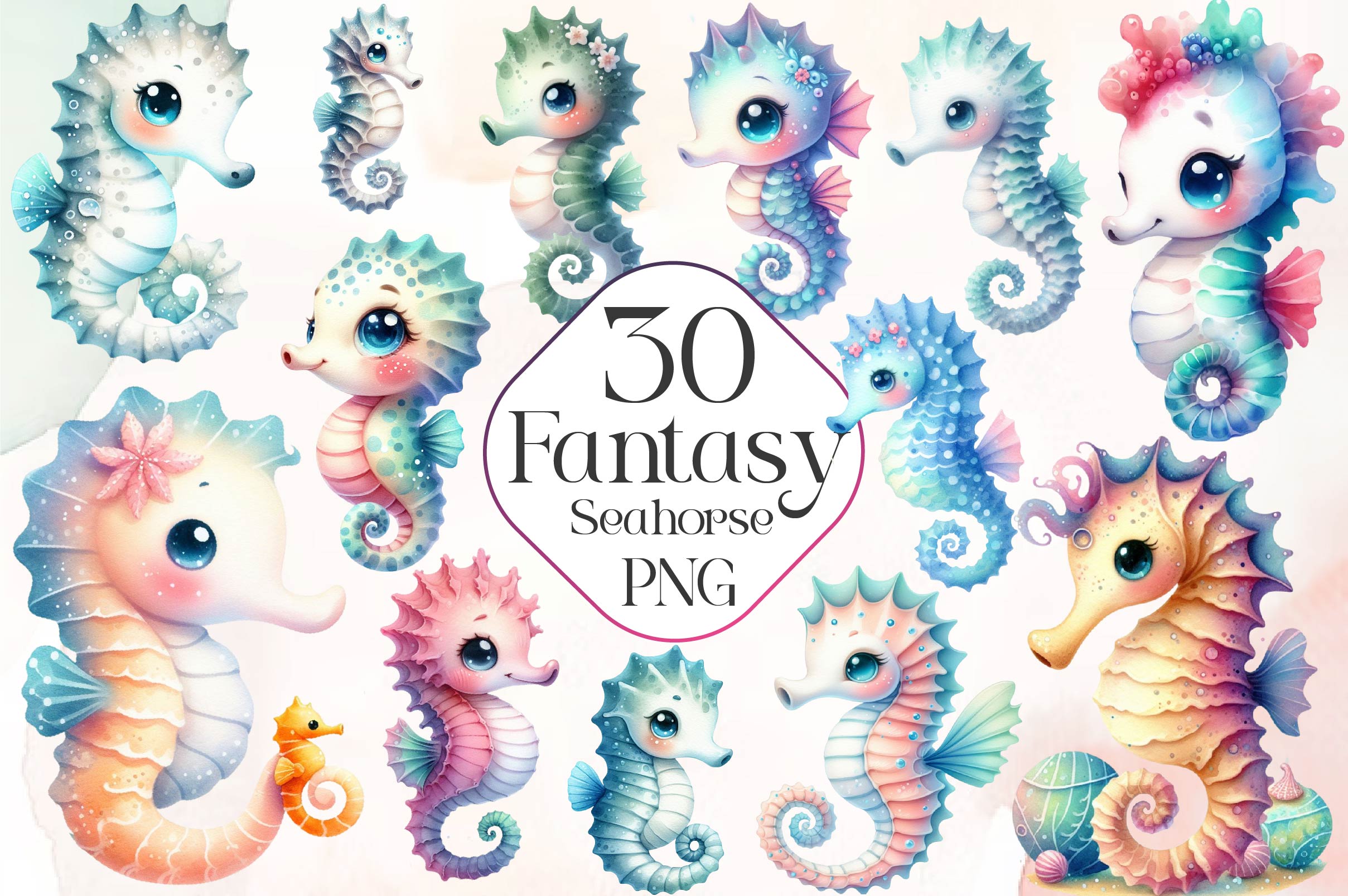 Fantasy Seahorse Clipart Bundle - CraftNest - Digital Crafting and Art