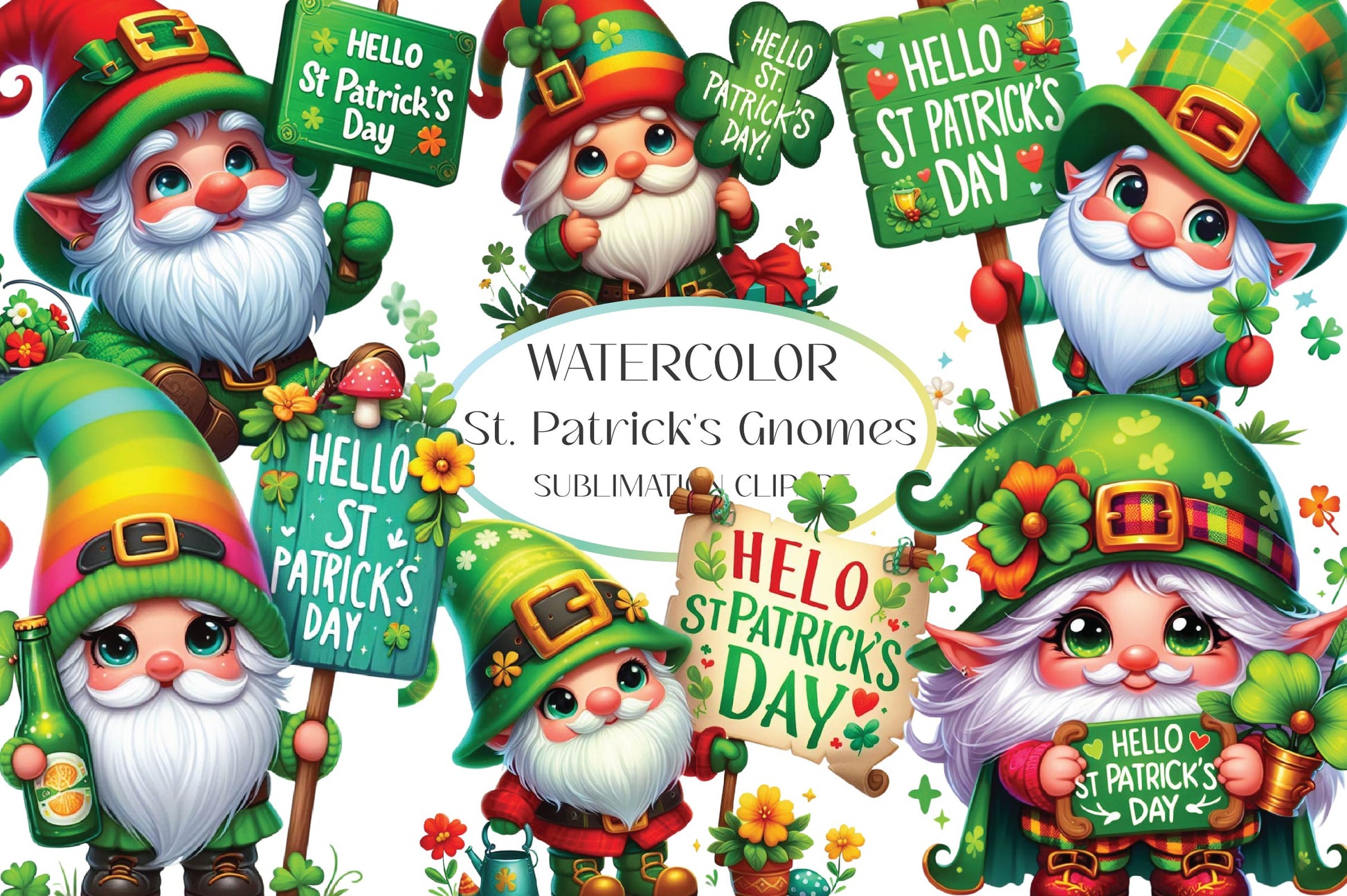 Hello St Patrick's Day Gnomes Clipart Bundle - CraftNest - Digital Crafting and Art