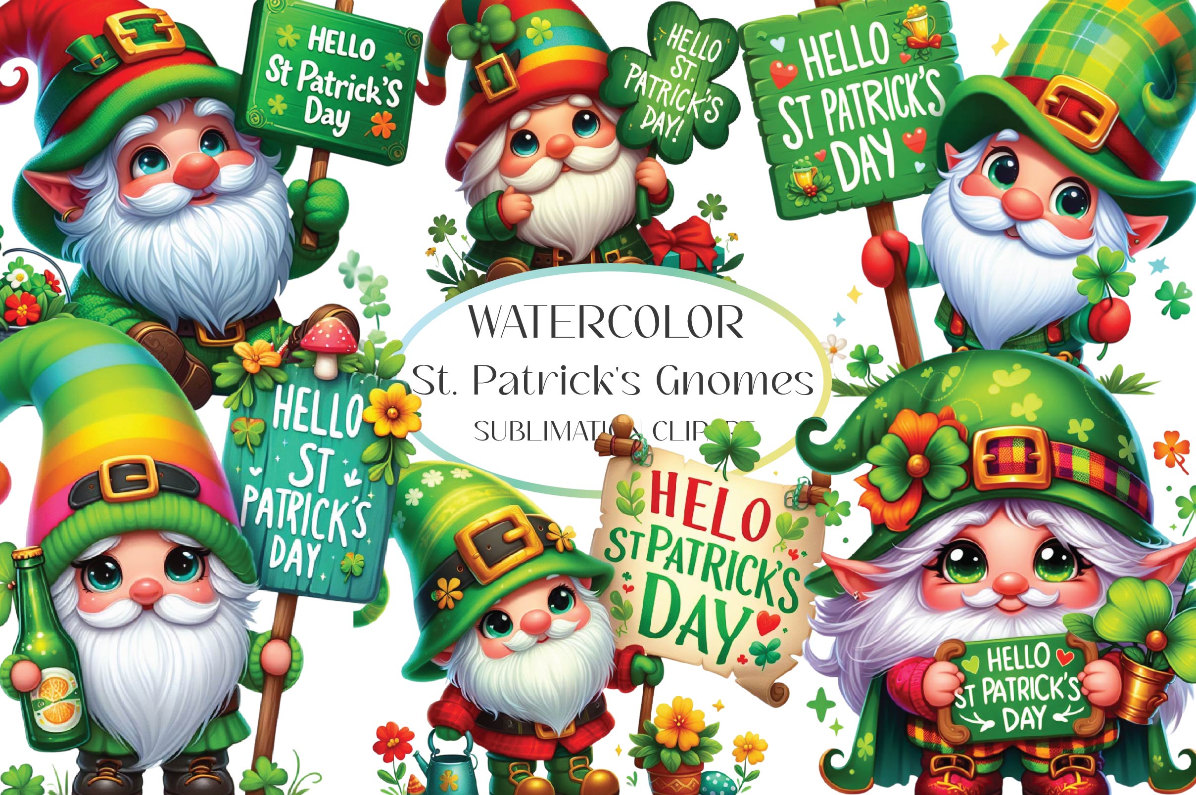 Hello St Patrick's Day Gnomes Clipart Bundle - CraftNest - Digital Crafting and Art