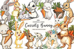 Hand Painted Bunny With Carrots Clipart Bundle - CraftNest - Digital Crafting and Art