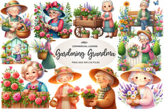 Gardening Grandma With Flowers Clipart Bundle - CraftNest - Digital Crafting and Art
