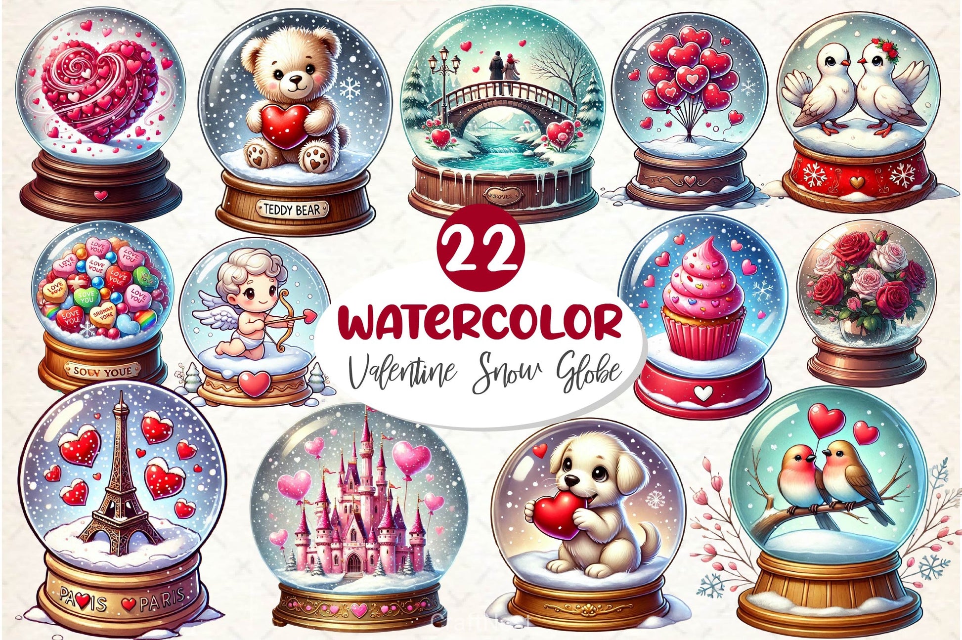 Valentines Day Snow Globe Clipart Bundle - CraftNest - Digital Crafting and Art