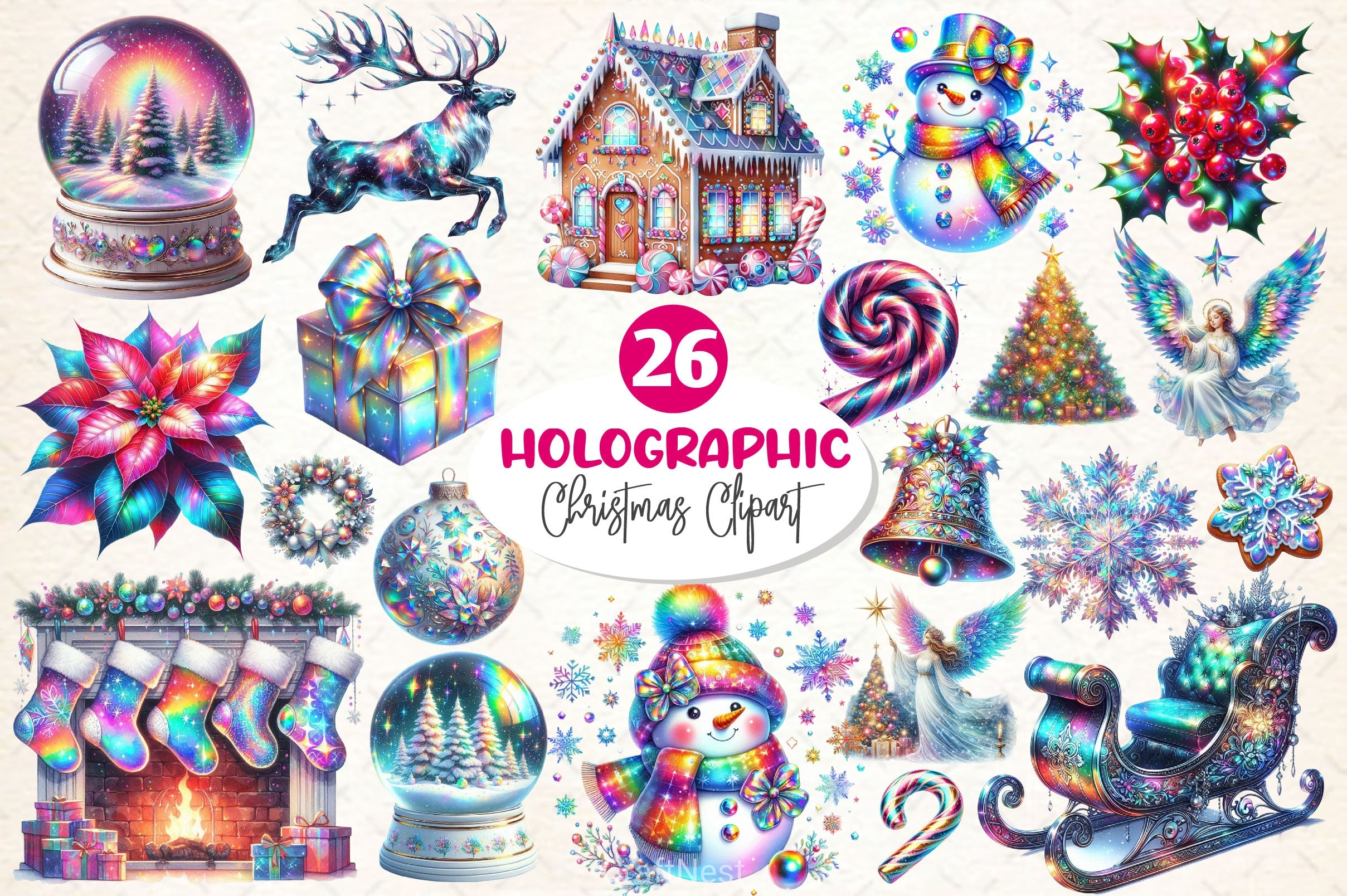 Holographic Christmas Clipart Bundle 5 - CraftNest - Digital Crafting and Art
