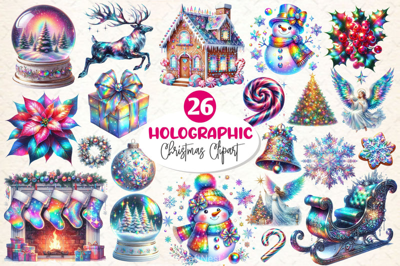 Holographic Christmas Clipart Bundle 5 - CraftNest - Digital Crafting and Art