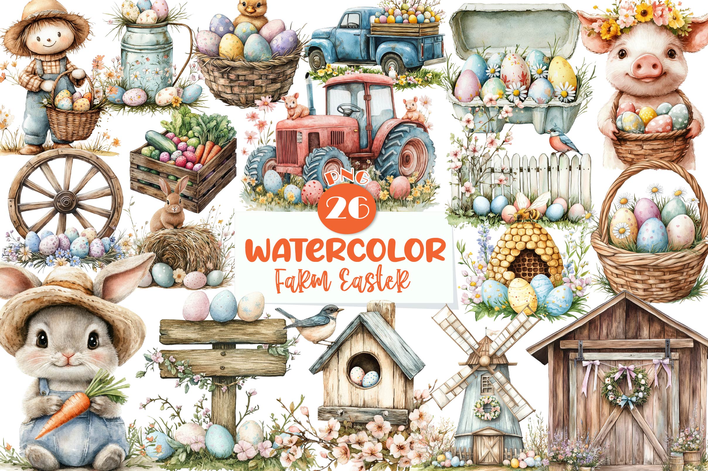 Cute Farm Easter Clipart Bundle - CraftNest - Digital Crafting and Art