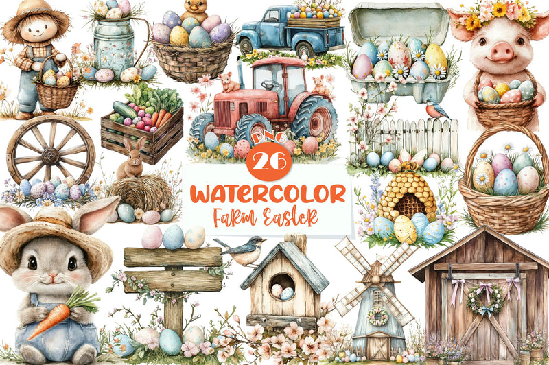 Cute Farm Easter Clipart Bundle - CraftNest - Digital Crafting and Art