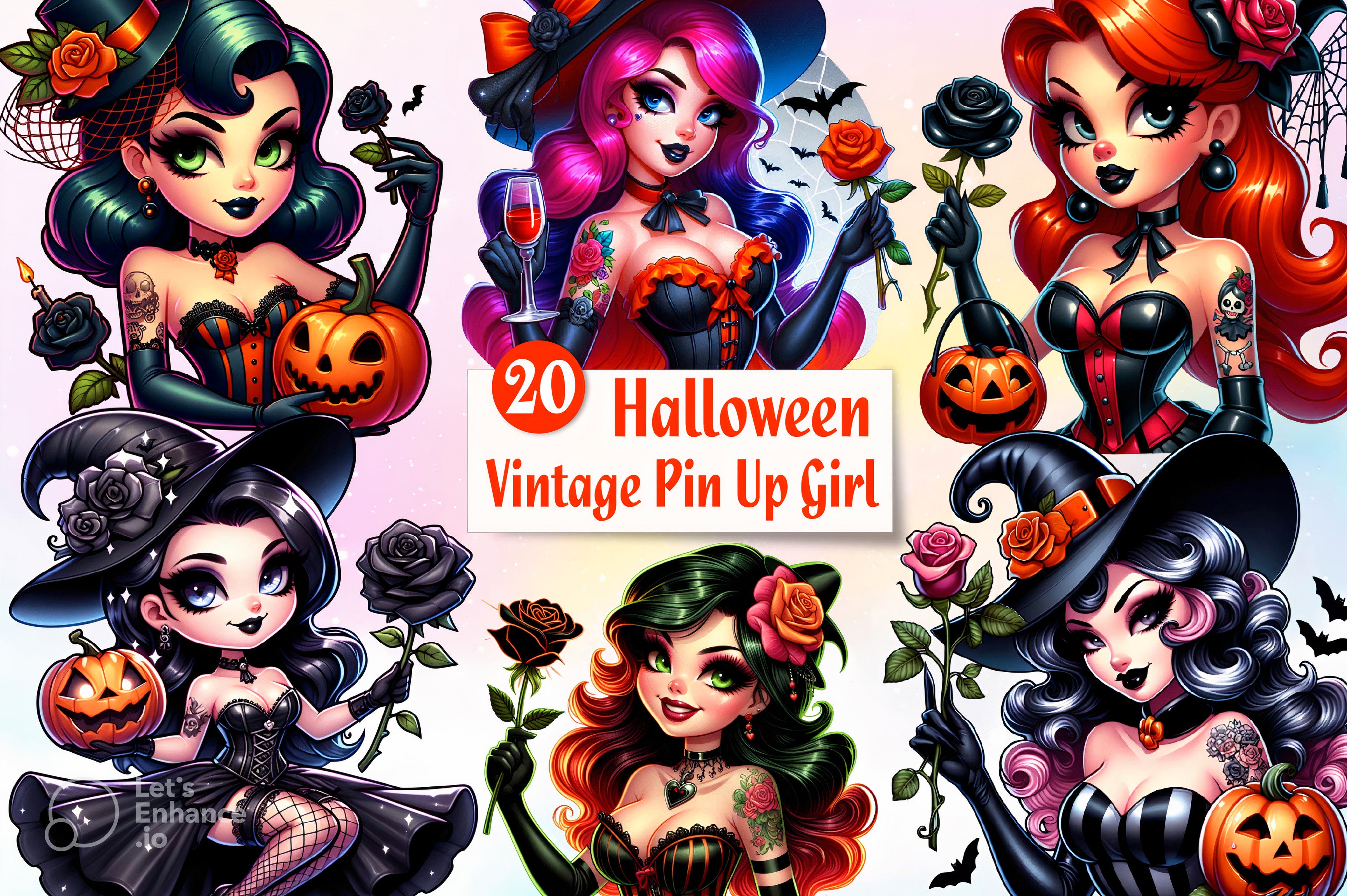 Vintage Pin Up Halloween Girl Clipart Bundle - CraftNest - Digital Crafting and Art
