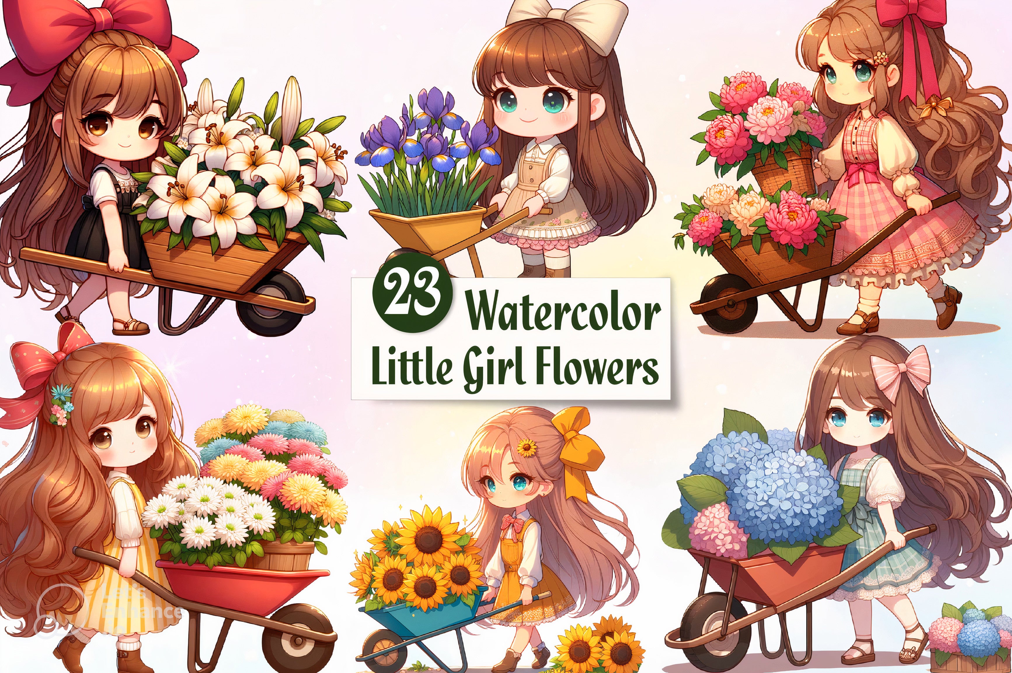 Little Cute Girl And Flowers Clipart Bundle - CraftNest - Digital Crafting and Art