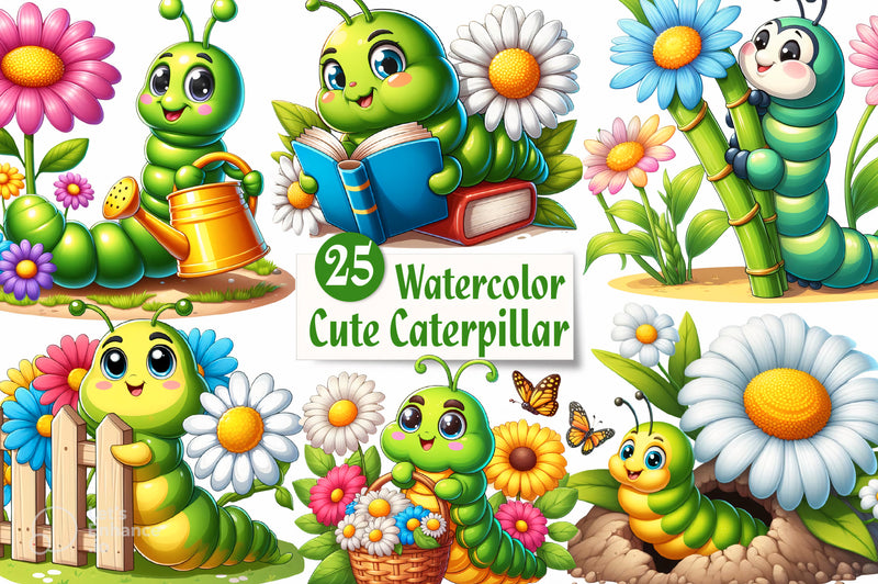Cute Caterpillar Clipart Bundle - CraftNest - Digital Crafting and Art