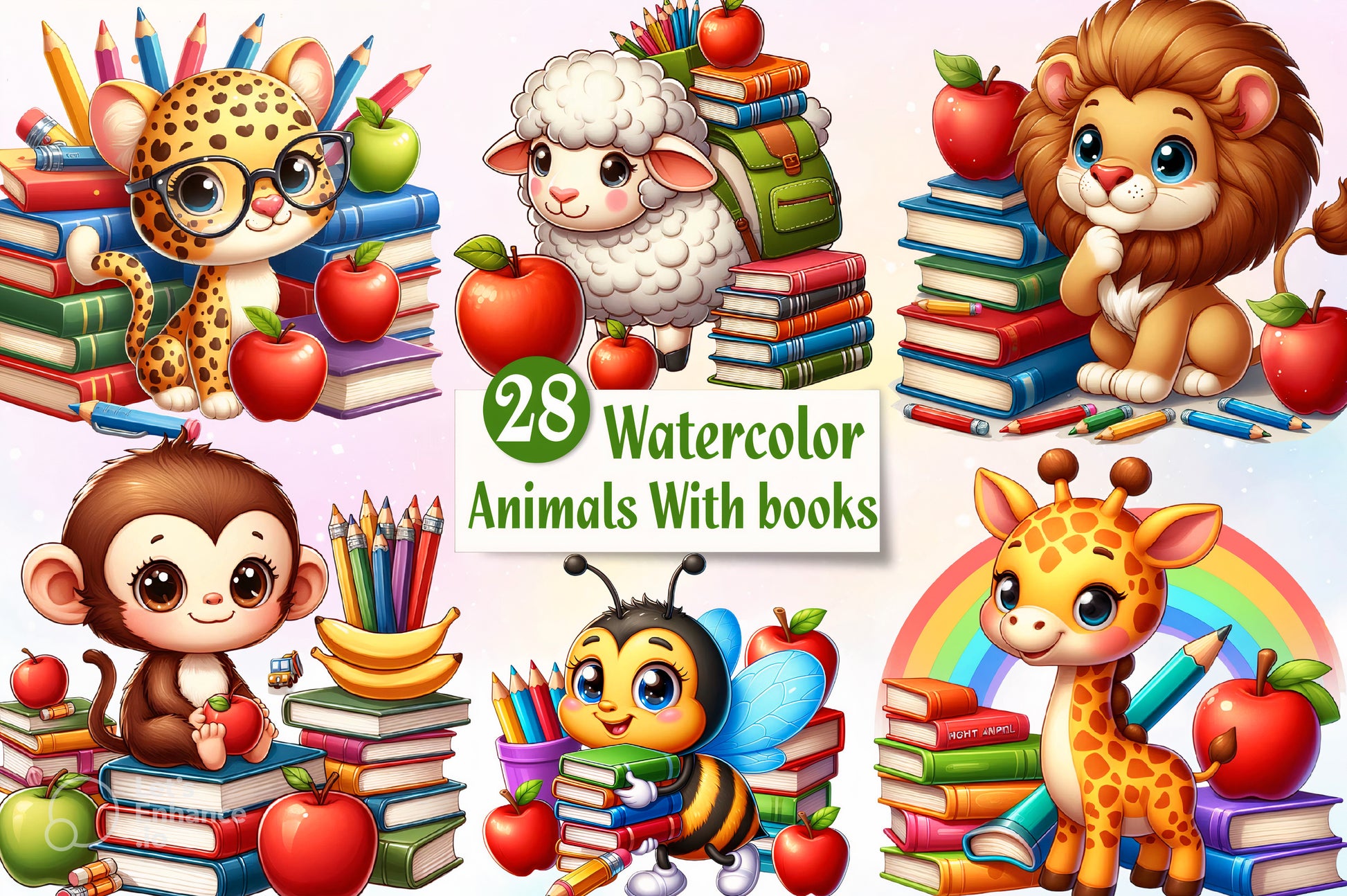 Cute Animals With Books Clipart Bundle - CraftNest - Digital Crafting and Art