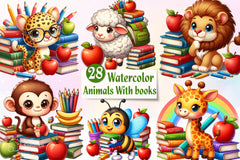 Cute Animals With Books Clipart Bundle - CraftNest - Digital Crafting and Art
