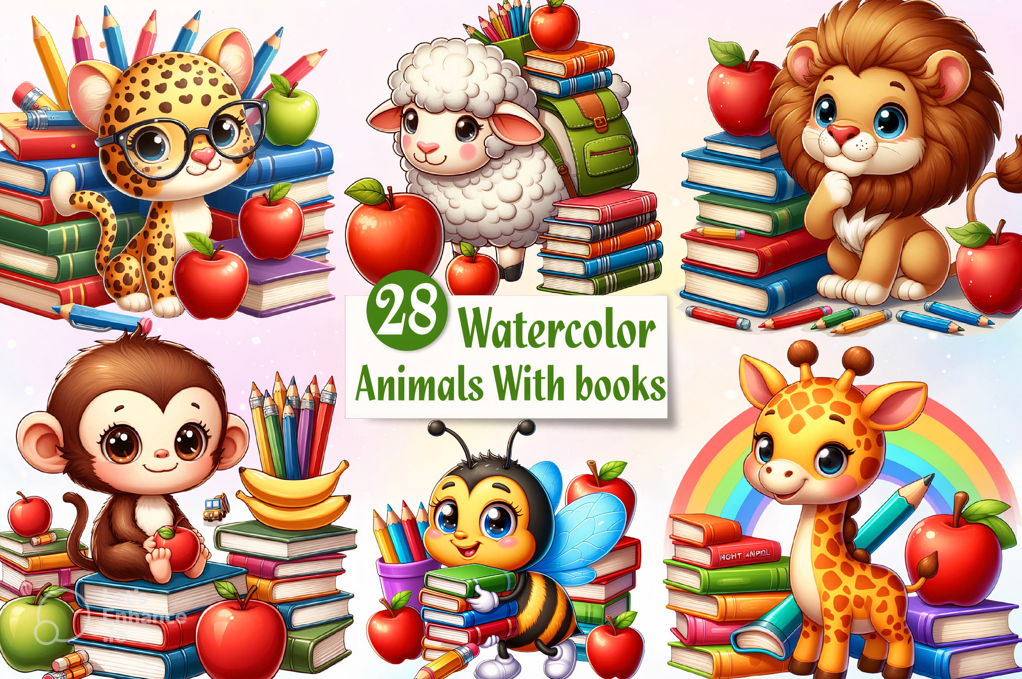 Cute Animals With Books Clipart Bundle - CraftNest - Digital Crafting and Art