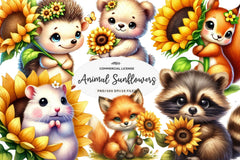 Spring Animal Sunflowers Clipart Bundle - CraftNest - Digital Crafting and Art