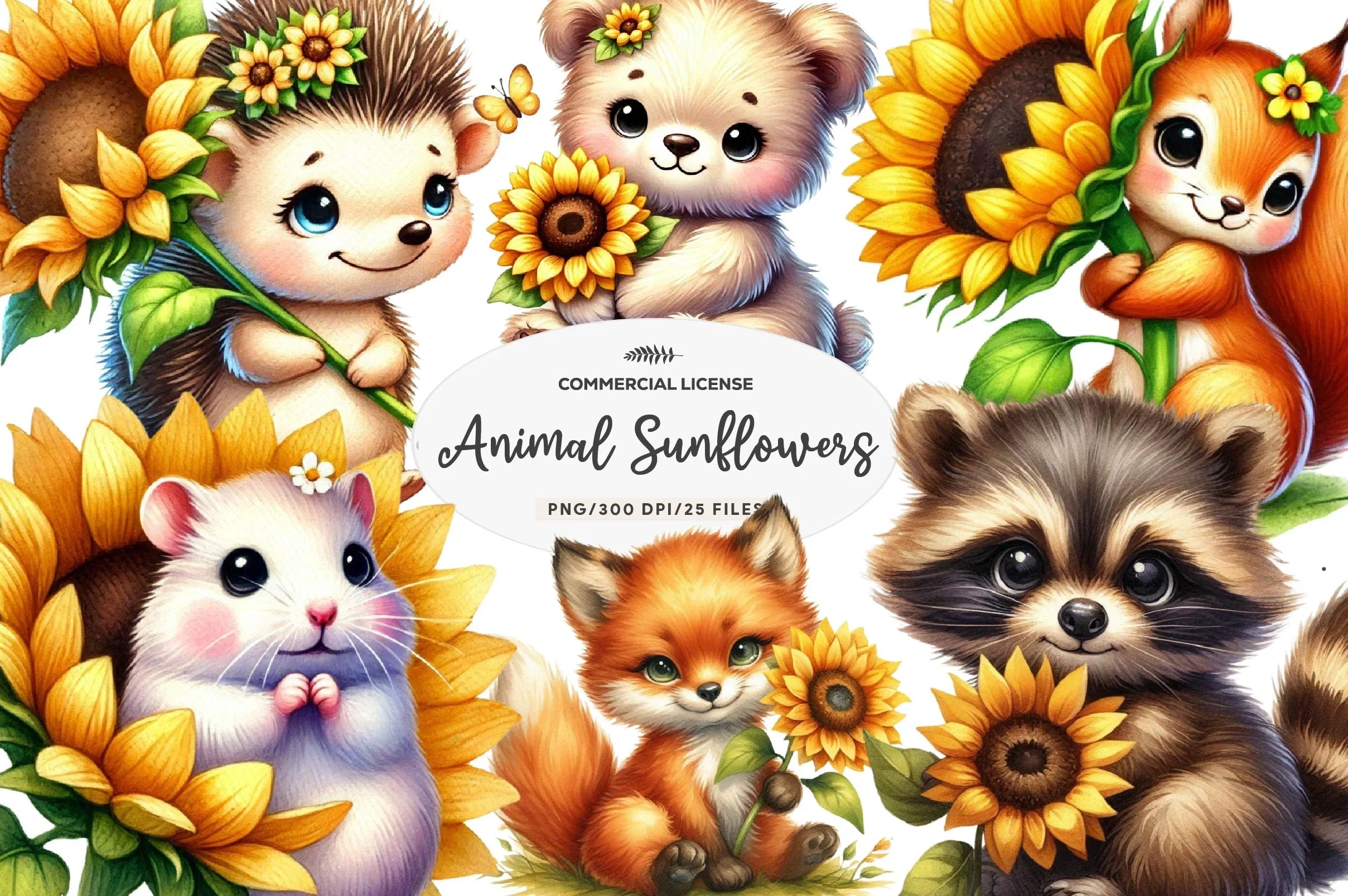 Spring Animal Sunflowers Clipart Bundle - CraftNest - Digital Crafting and Art