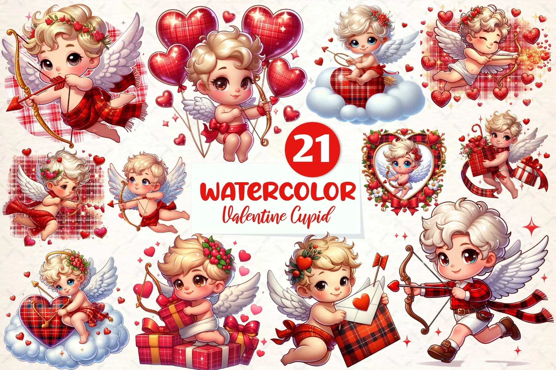 Red Valentine Cupid Clipart Bundle - CraftNest - Digital Crafting and Art