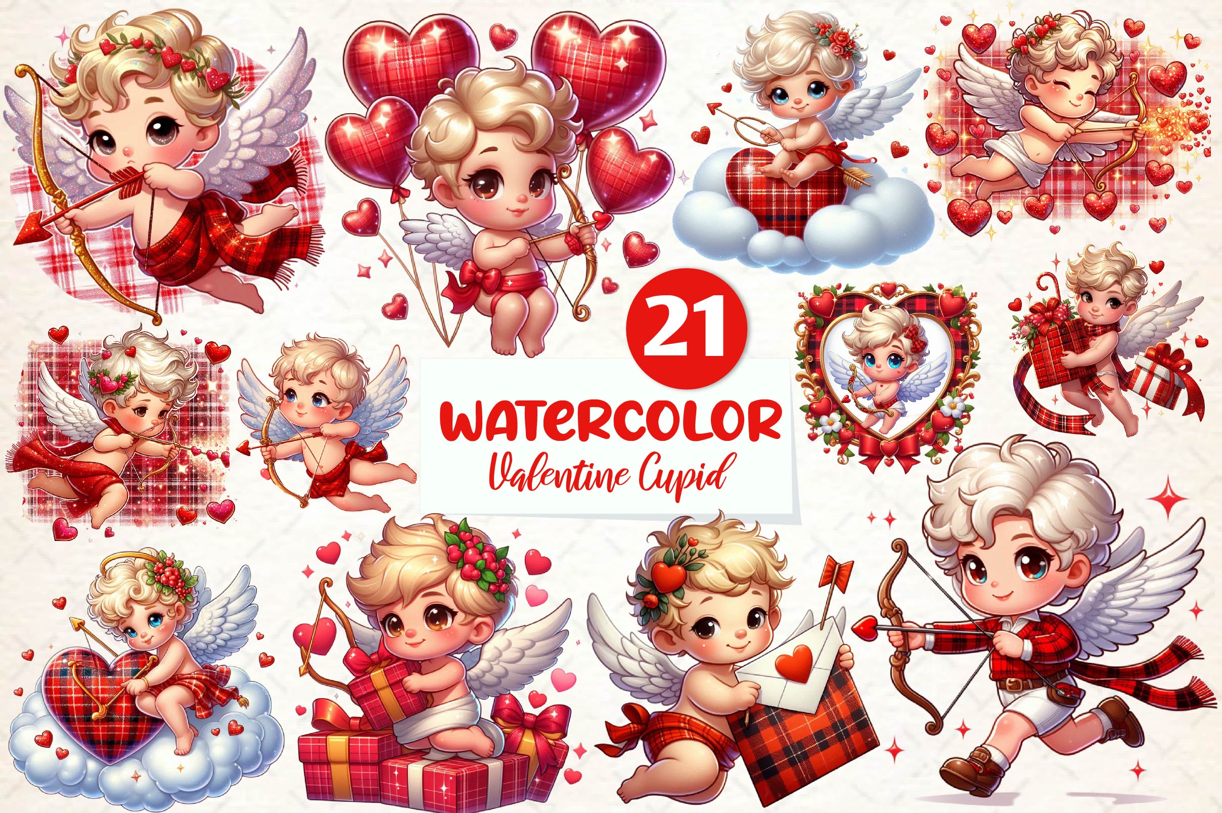 Red Valentine Cupid Clipart Bundle - CraftNest - Digital Crafting and Art