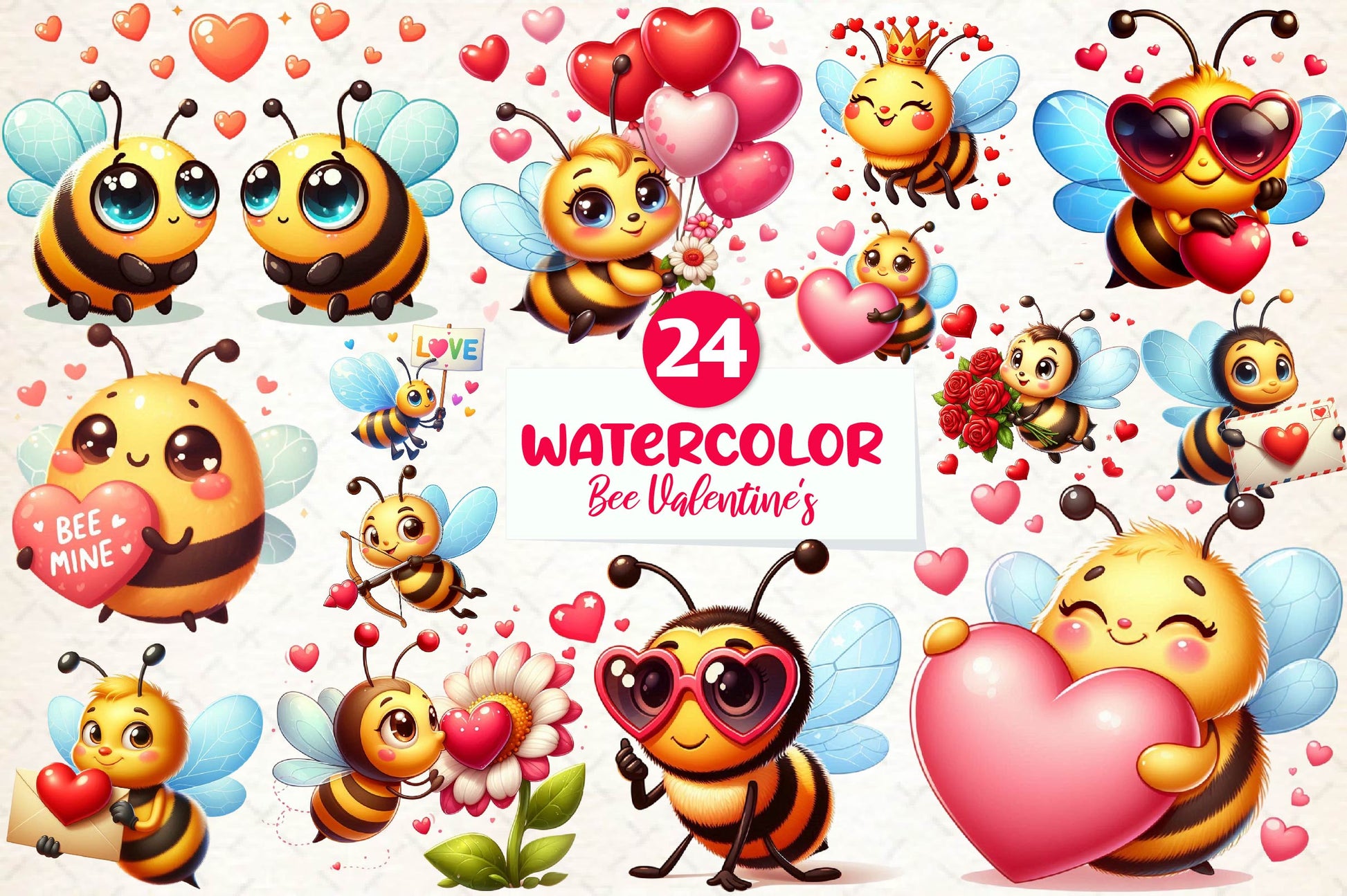 Bee Valentine's Day Clipart Bundle - CraftNest - Digital Crafting and Art