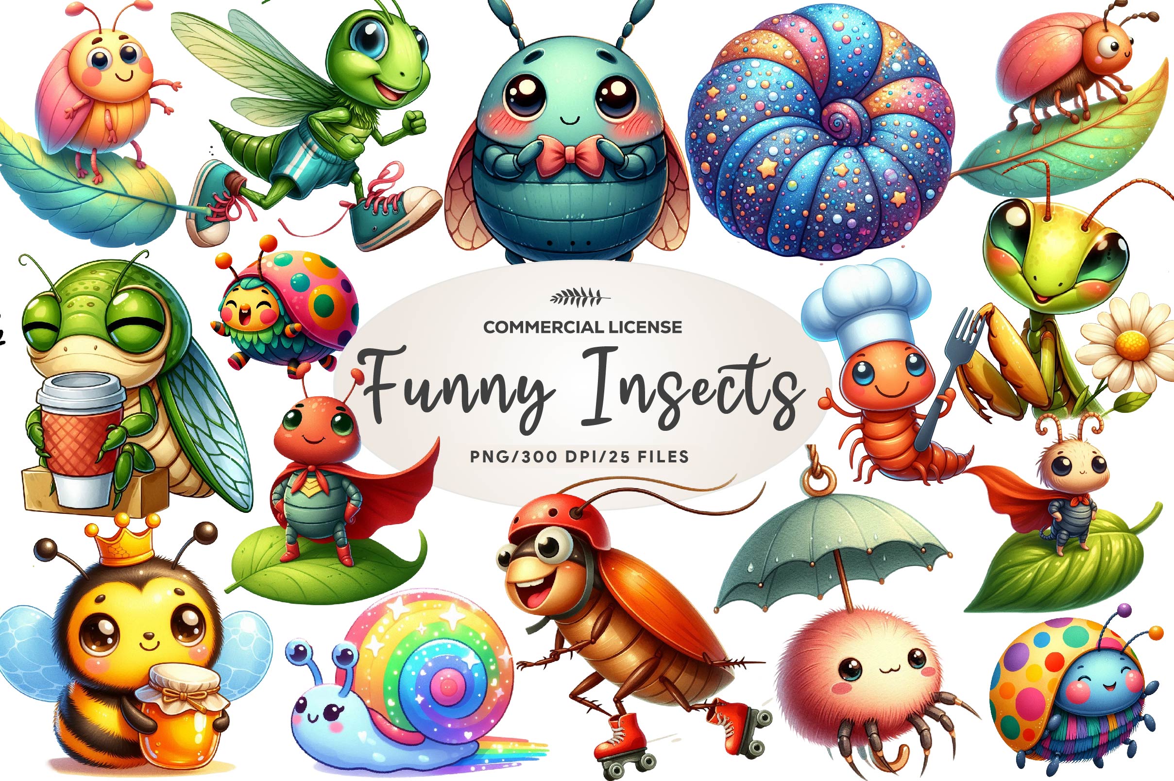 Cute Funny Cartoon Insects Clipart Bundle - CraftNest - Digital Crafting and Art
