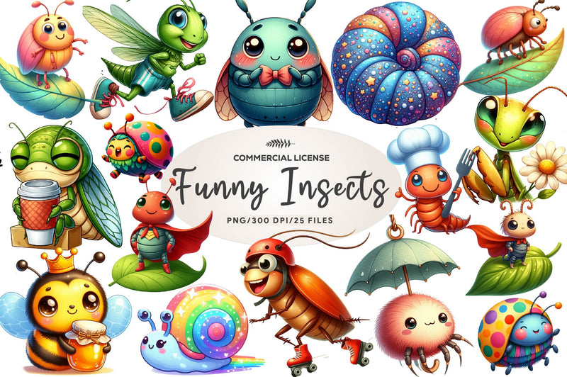Cute Funny Cartoon Insects Clipart Bundle - CraftNest - Digital Crafting and Art