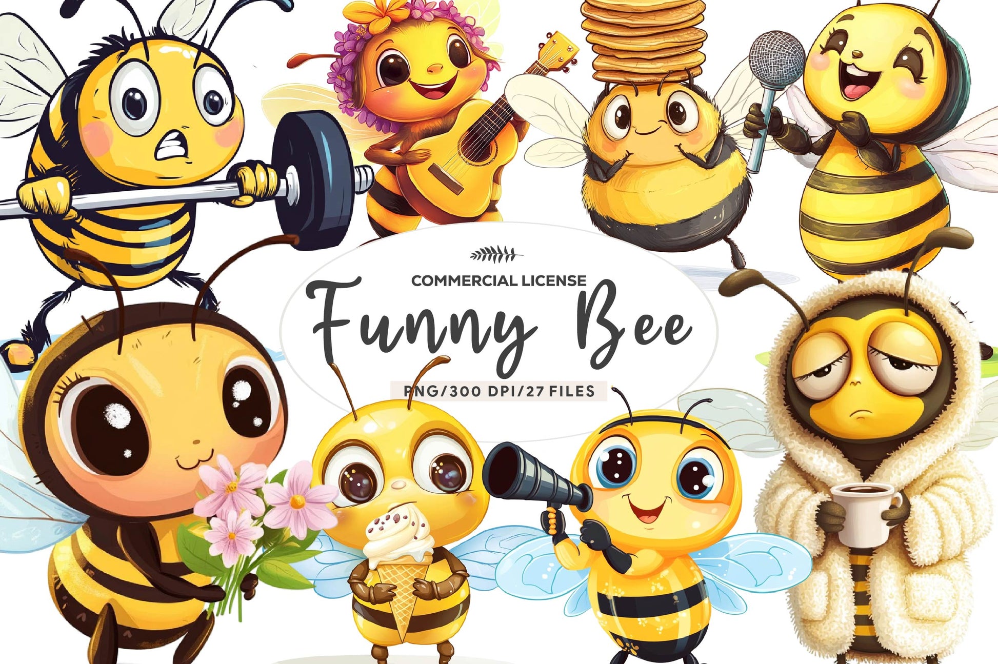 Quirky Funny Bee Clipart Bundle - CraftNest - Digital Crafting and Art