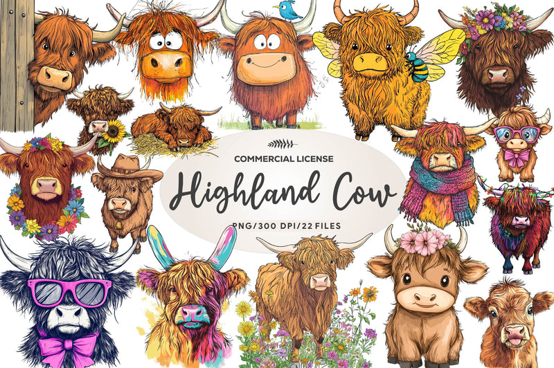 Cute Highland Cow Clipart Bundle - CraftNest - Digital Crafting and Art