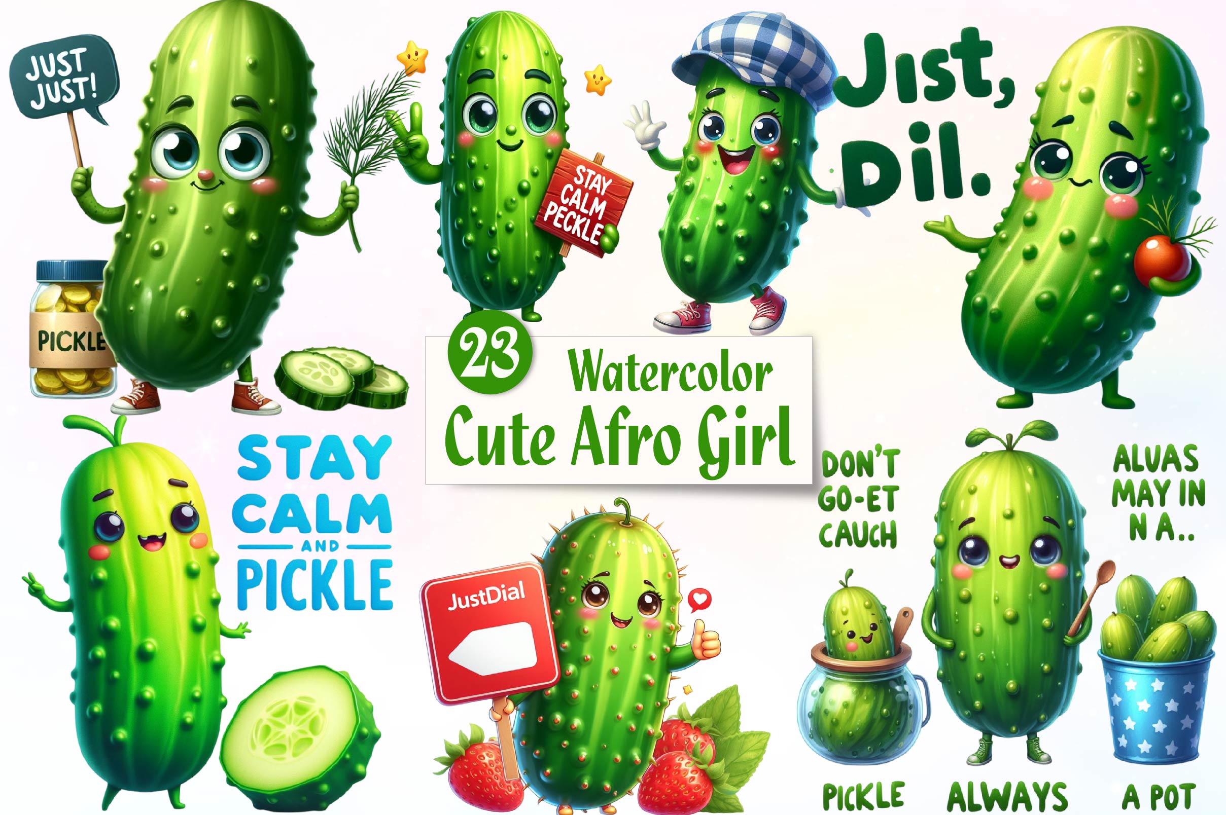 Cute Pickle Character Quotes Clipart Bundle - CraftNest - Digital Crafting and Art