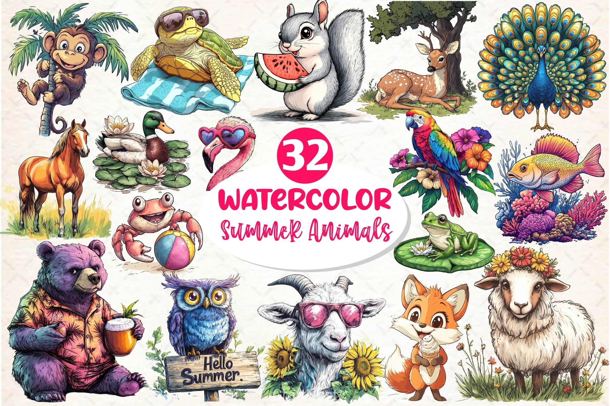 Summer Animals Clipart Bundle 4 - CraftNest - Digital Crafting and Art