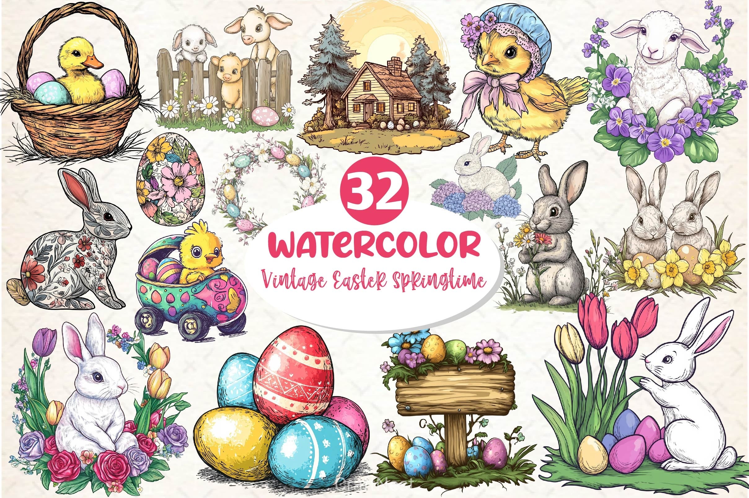 Vintage Easter Springtime Clipart Bundle - CraftNest - Digital Crafting and Art