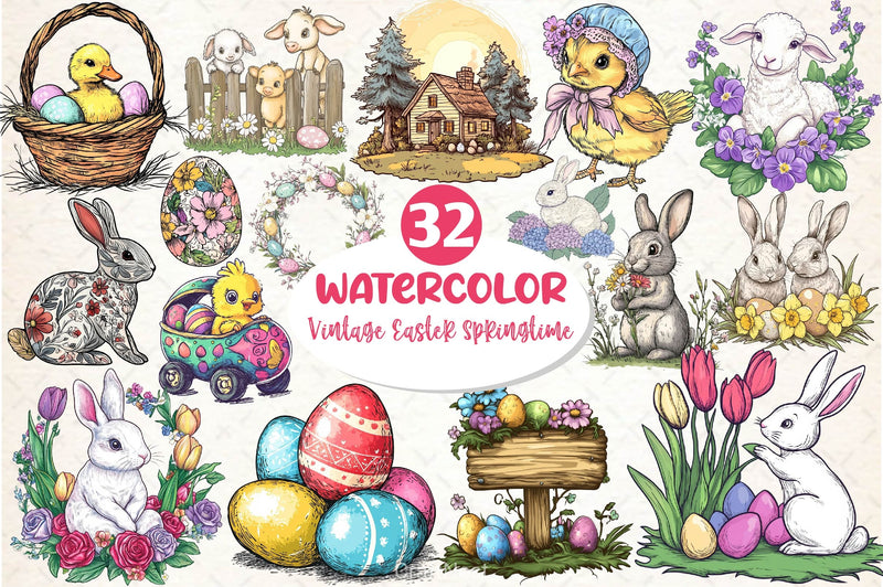 Vintage Easter Springtime Clipart Bundle - CraftNest - Digital Crafting and Art