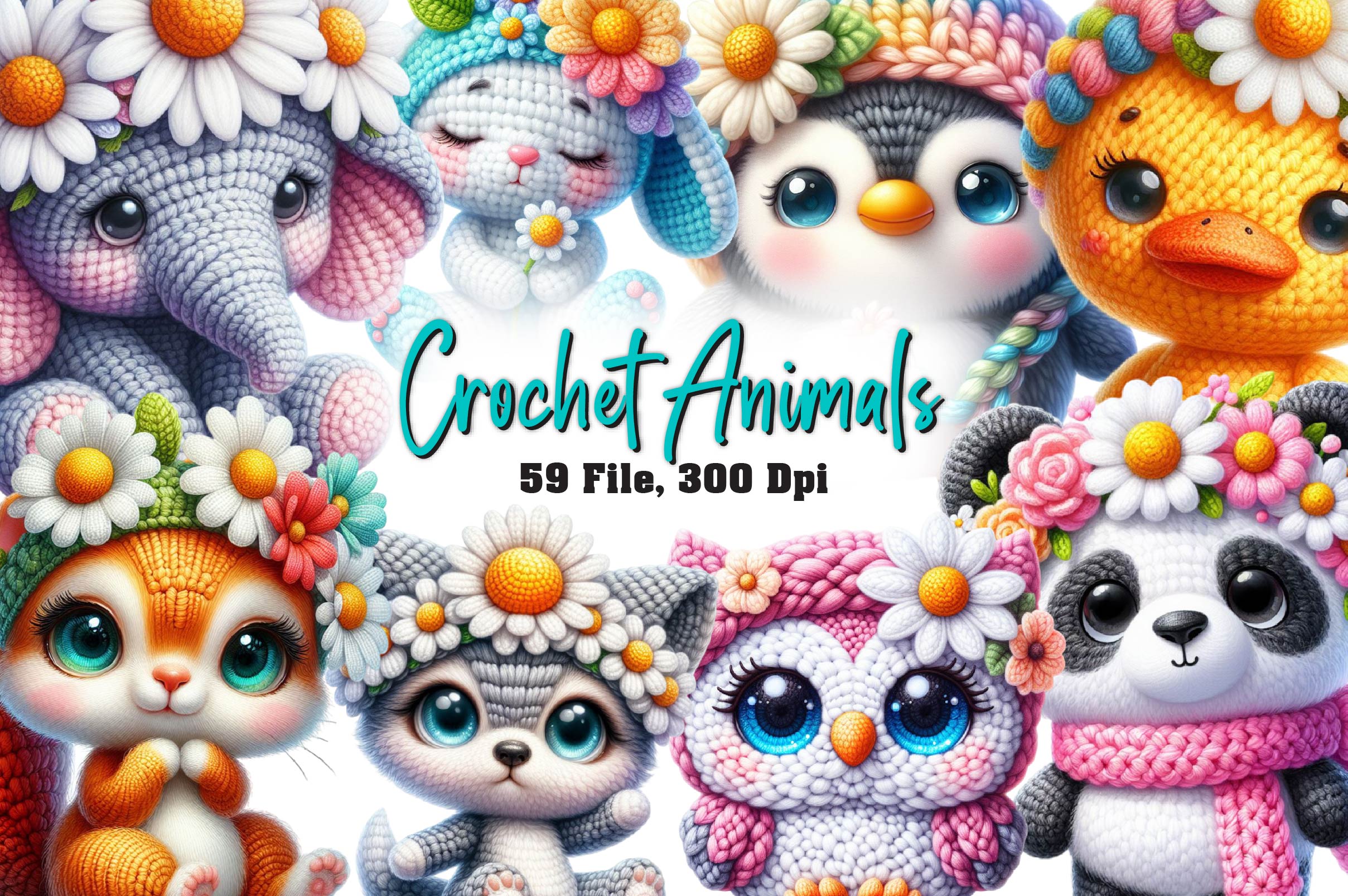 Crochet Animals And Flowers Clipart Bundle - CraftNest - Digital Crafting and Art