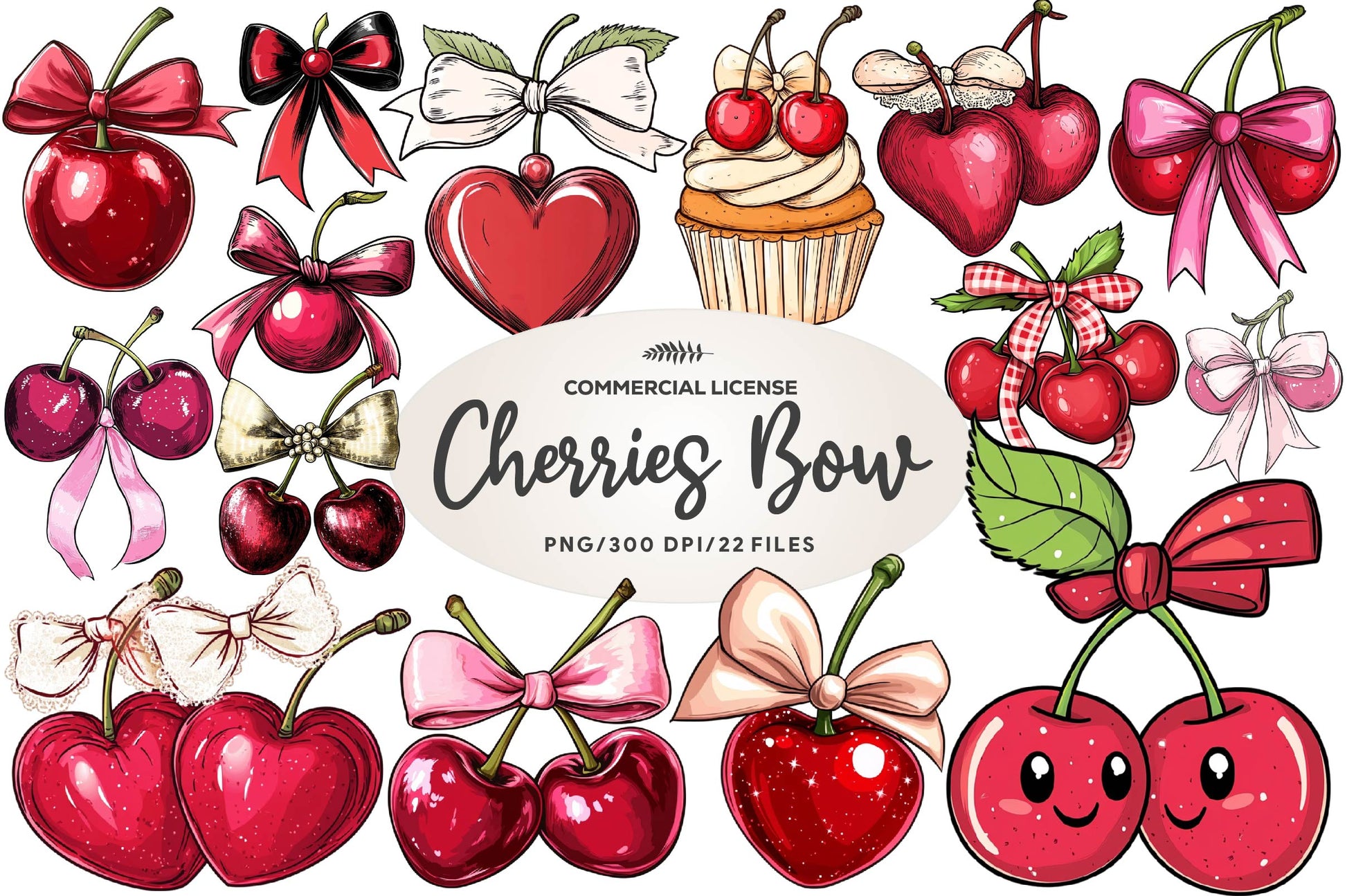 Coquette Cherries Bow Clipart Bundle - CraftNest - Digital Crafting and Art