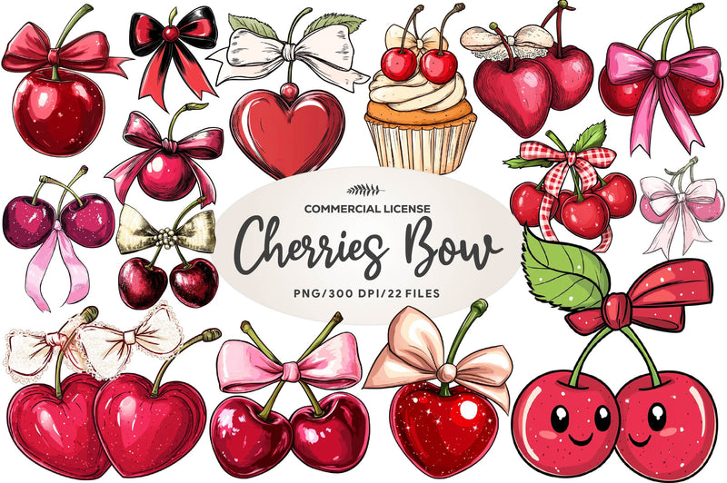 Coquette Cherries Bow Clipart Bundle - CraftNest - Digital Crafting and Art
