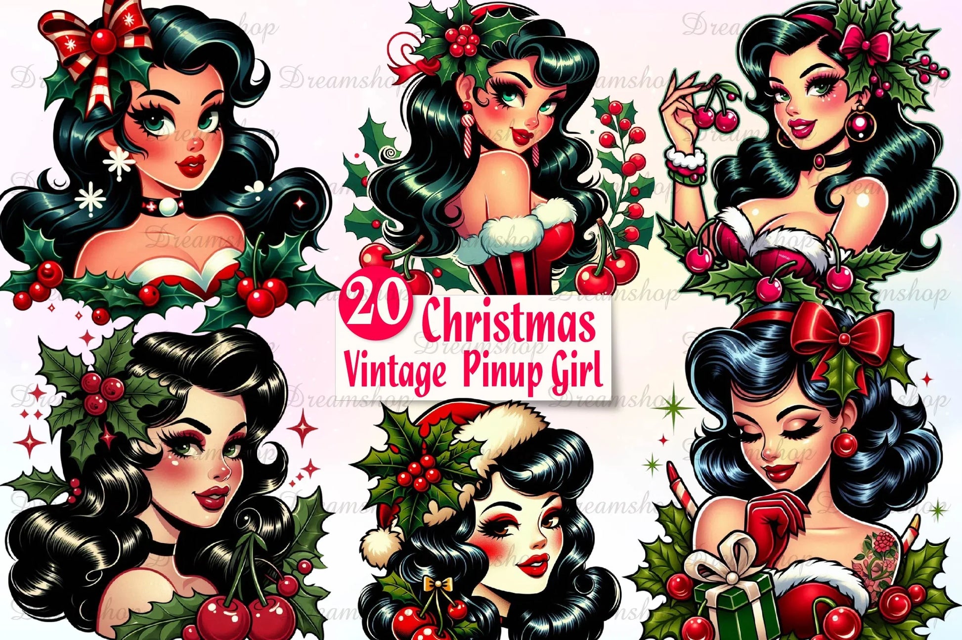 Vintage Christmas Pinup Girl Clipart Bundle - CraftNest - Digital Crafting and Art