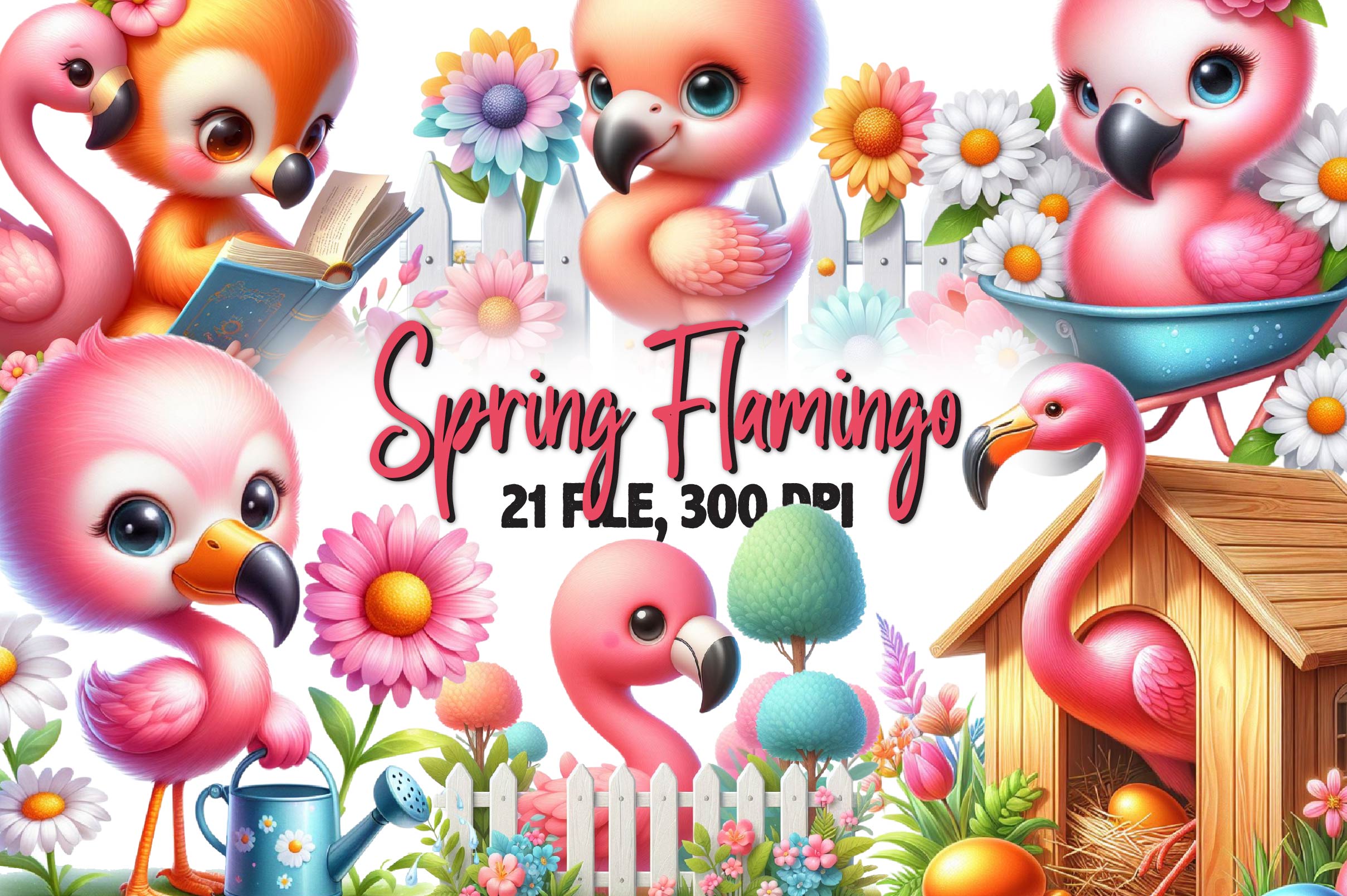 Spring Flamingo Clipart Bundle - CraftNest - Digital Crafting and Art