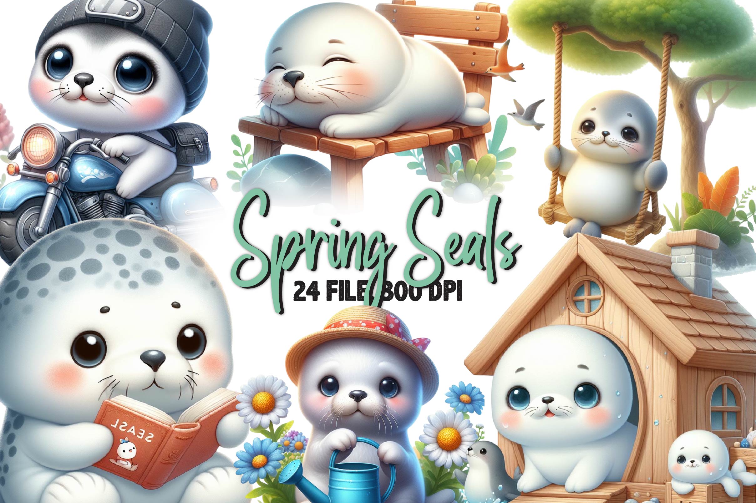 Cute Spring Seals Clipart Bundle - CraftNest - Digital Crafting and Art