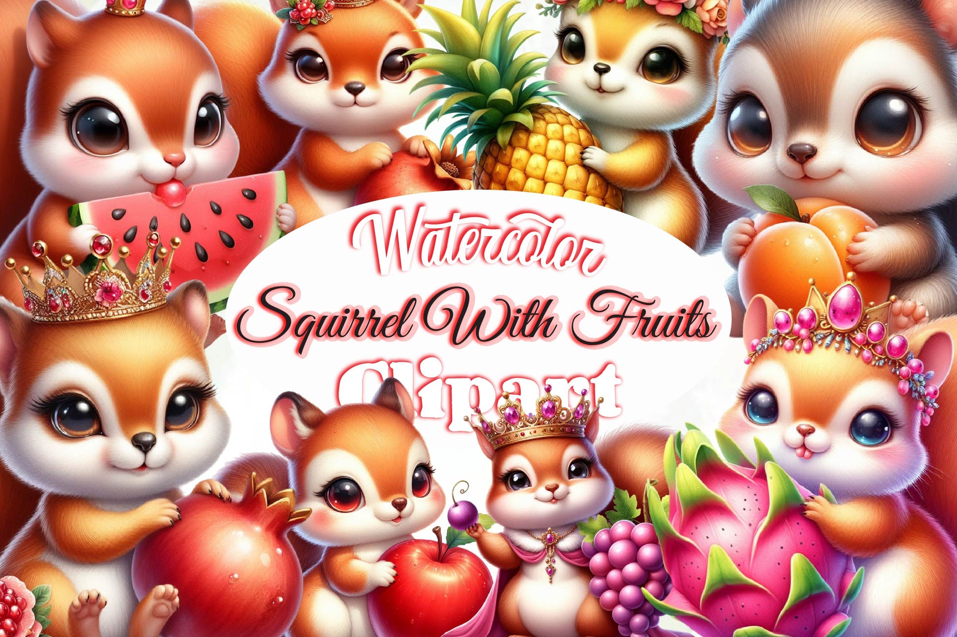 Cute Squirrel With Fruits Clipart Bundle - CraftNest - Digital Crafting and Art