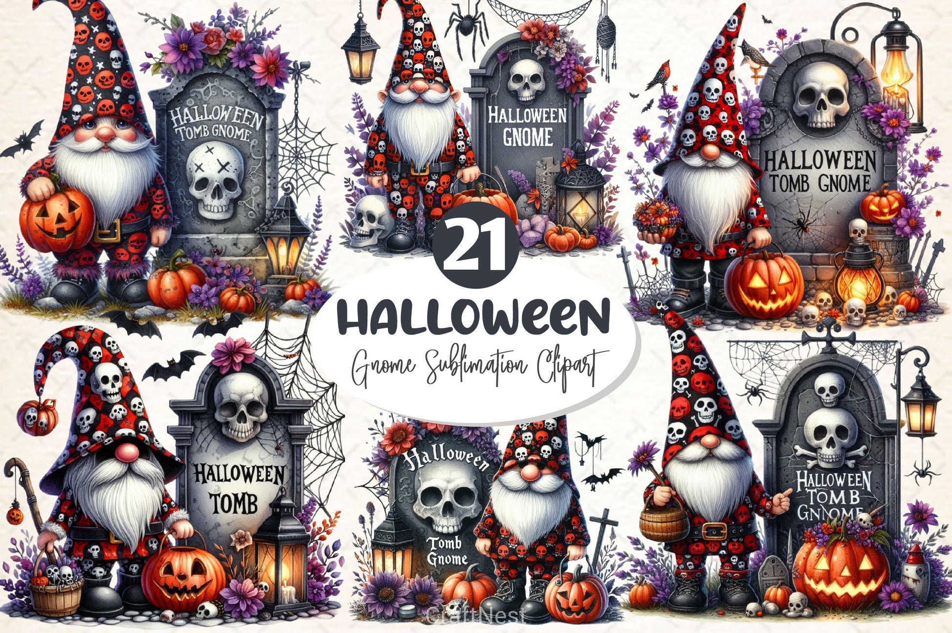Halloween Gnome With Grave Clipart Bundle - CraftNest - Digital Crafting and Art