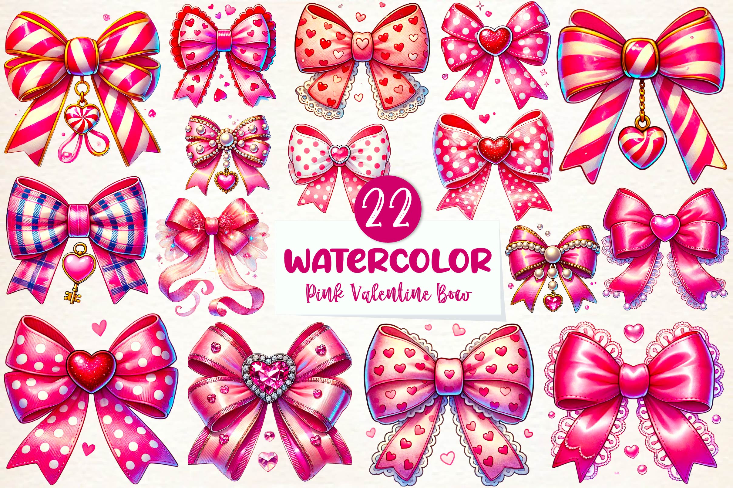 Pink Coquette Valentine Bow Clipart Bundle - CraftNest - Digital Crafting and Art