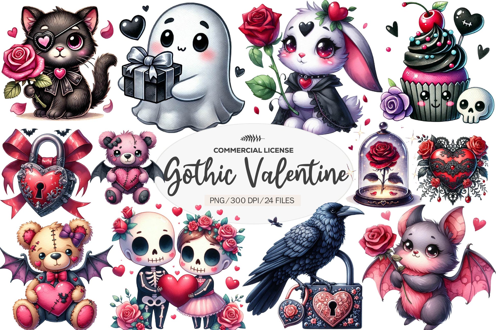 Cute Gothic Valentine Clipart Bundle - CraftNest - Digital Crafting and Art