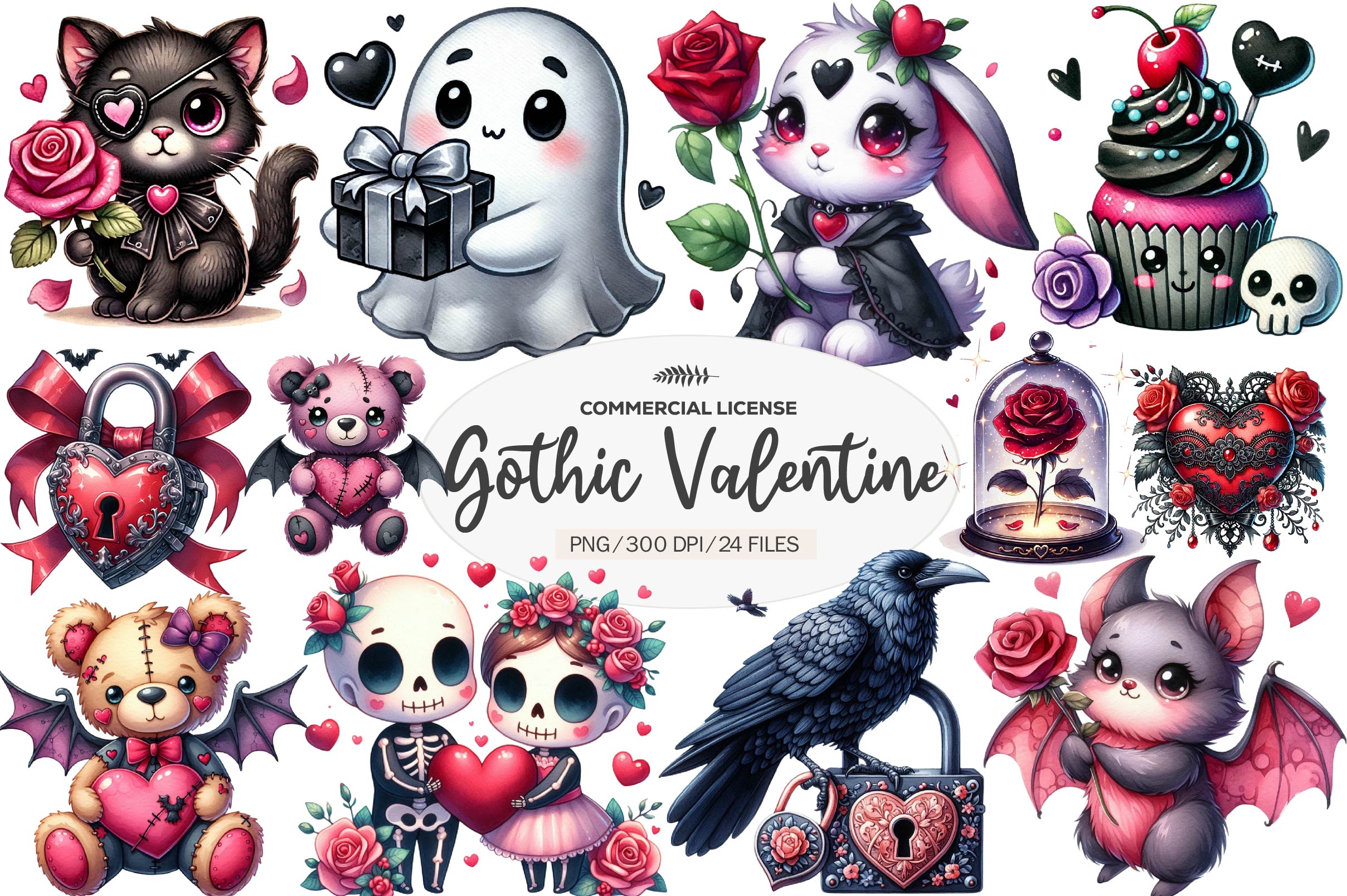 Cute Gothic Valentine Clipart Bundle - CraftNest - Digital Crafting and Art