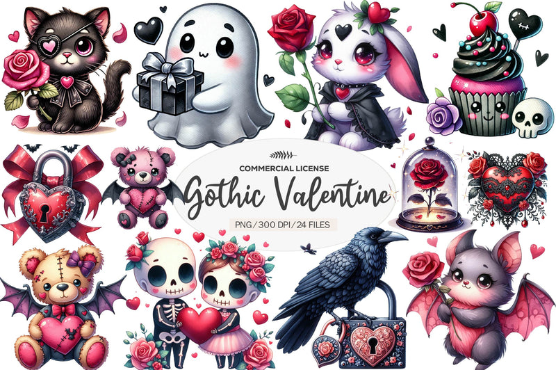 Cute Gothic Valentine Clipart Bundle - CraftNest - Digital Crafting and Art
